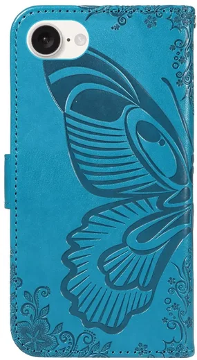 Apple iPhone 17e / 16e Hoesje Wallet Vlinder Book Case Kunstleer Blauw afbeelding 9
