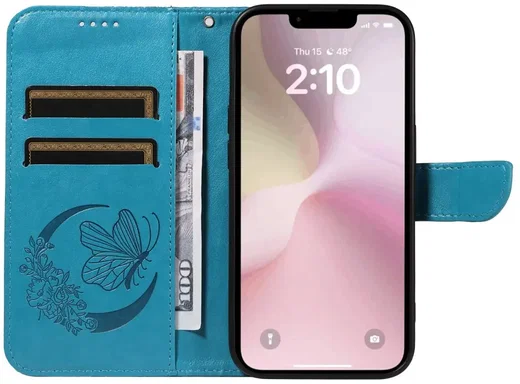Apple iPhone 17e / 16e Hoesje Wallet Vlinder Book Case Kunstleer Blauw afbeelding 4