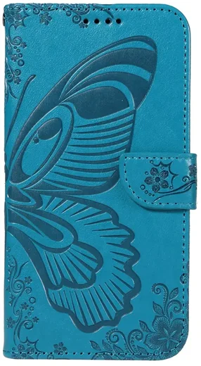 Apple iPhone 17e / 16e Hoesje Wallet Vlinder Book Case Kunstleer Blauw afbeelding 8