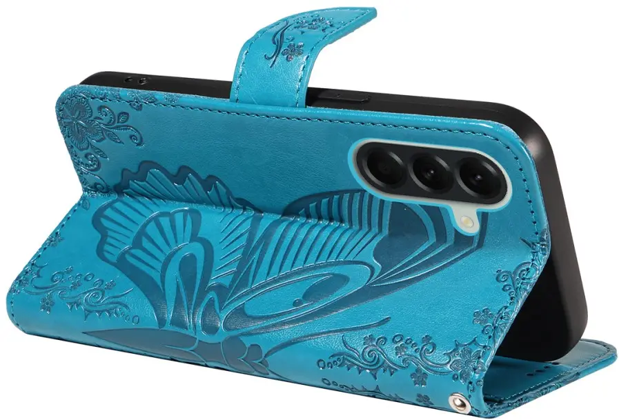 Samsung Galaxy A57 Hoesje Wallet Vlinder Book Case Kunstleer Blauw afbeelding 2