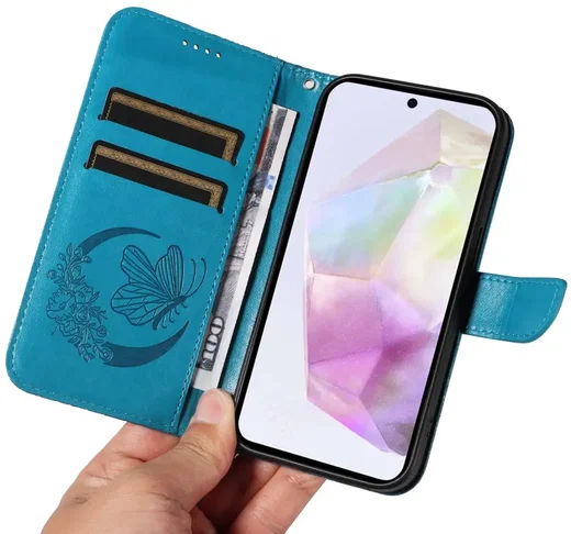 Samsung Galaxy A56 Hoesje Wallet Vlinder Book Case Kunstleer Blauw afbeelding 6