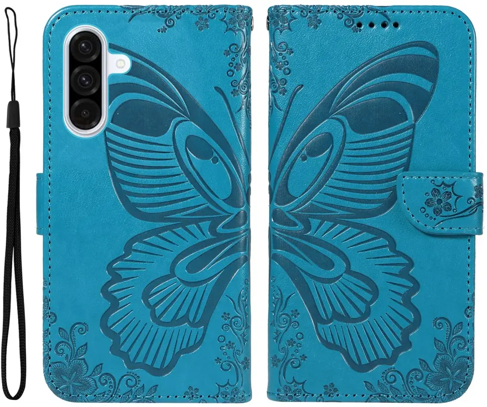 Samsung Galaxy A56 Hoesje Wallet Vlinder Book Case Kunstleer Blauw afbeelding 1