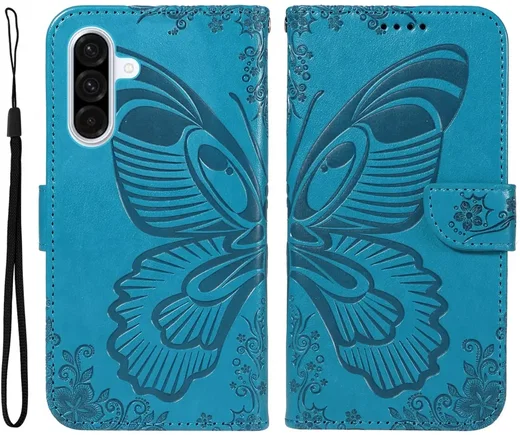 Samsung Galaxy A56 Hoesje Wallet Vlinder Book Case Kunstleer Blauw afbeelding 1