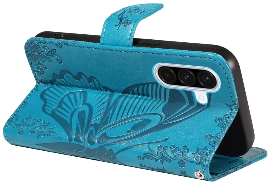 Samsung Galaxy A56 Hoesje Wallet Vlinder Book Case Kunstleer Blauw afbeelding 8