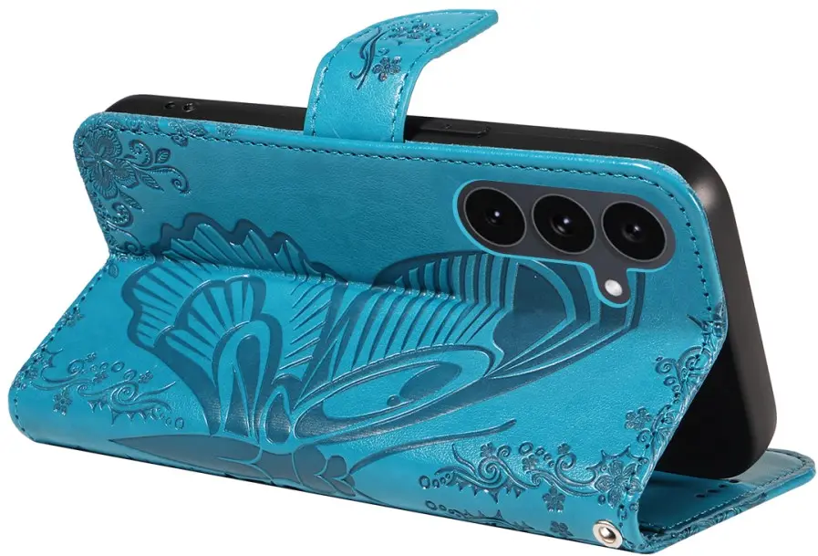 Samsung Galaxy S25 FE Hoesje Wallet Vlinder Book Case Kunstleer Blauw afbeelding 3