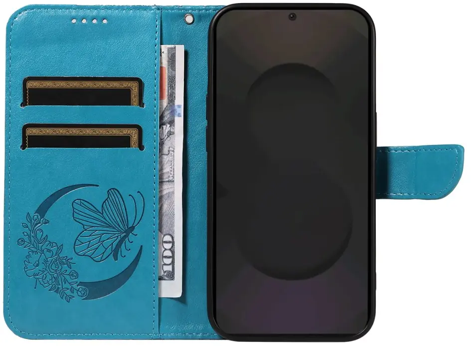 Samsung Galaxy S25 FE Hoesje Wallet Vlinder Book Case Kunstleer Blauw afbeelding 5