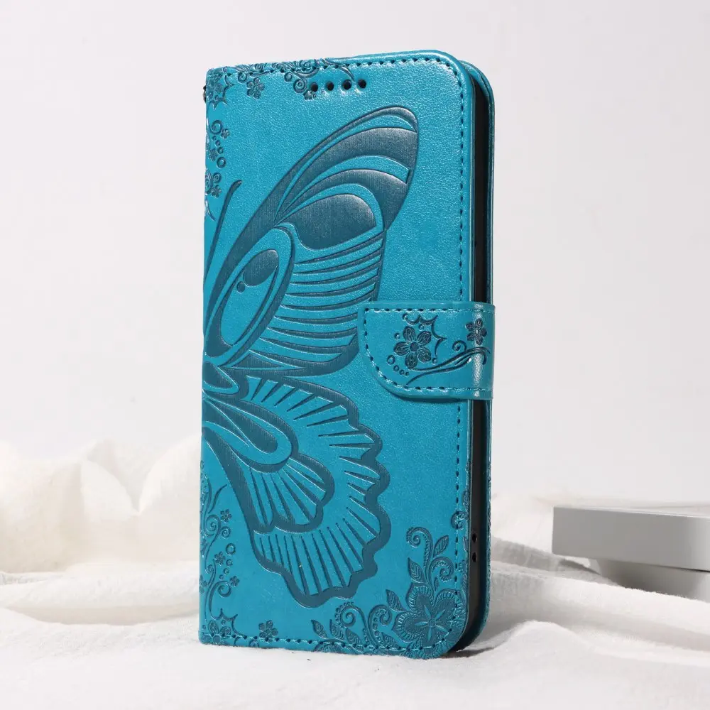 Samsung Galaxy S25 FE Hoesje Wallet Vlinder Book Case Kunstleer Blauw afbeelding 4