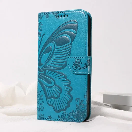 Samsung Galaxy S25 FE Hoesje Wallet Vlinder Book Case Kunstleer Blauw afbeelding 4