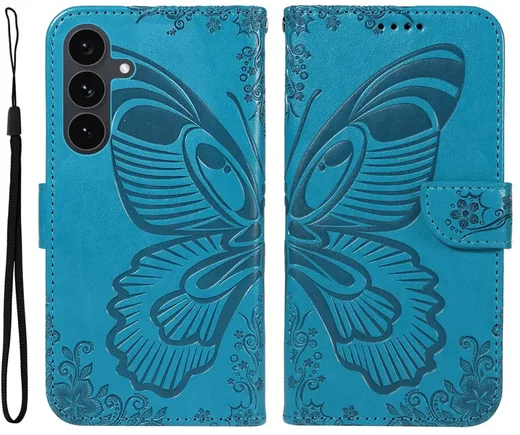 Samsung Galaxy S25 FE Hoesje Wallet Vlinder Book Case Kunstleer Blauw afbeelding 1