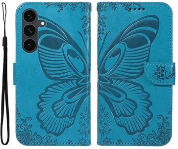 Samsung Galaxy S25 FE Hoesje Wallet Vlinder Book Case Kunstleer Blauw