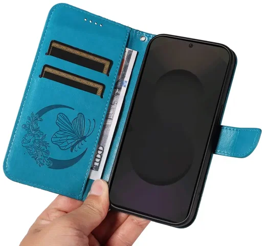 Samsung Galaxy S25 FE Hoesje Wallet Vlinder Book Case Kunstleer Blauw afbeelding 11