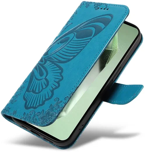Samsung Galaxy S24 FE Hoesje Wallet Vlinder Book Case Kunstleer Blauw afbeelding 7