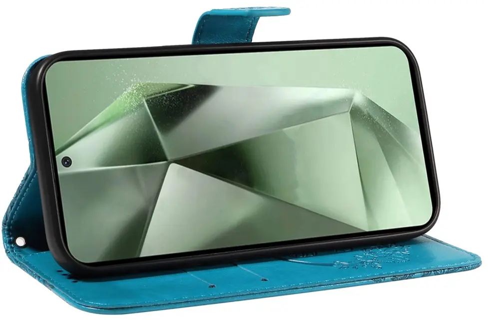 Samsung Galaxy S24 FE Hoesje Wallet Vlinder Book Case Kunstleer Blauw afbeelding 5