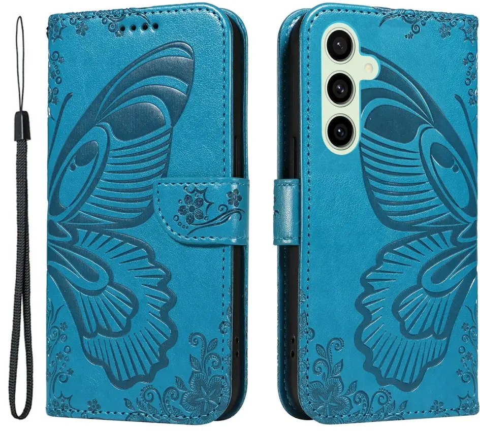 Samsung Galaxy S24 FE Hoesje Wallet Vlinder Book Case Kunstleer Blauw afbeelding 1