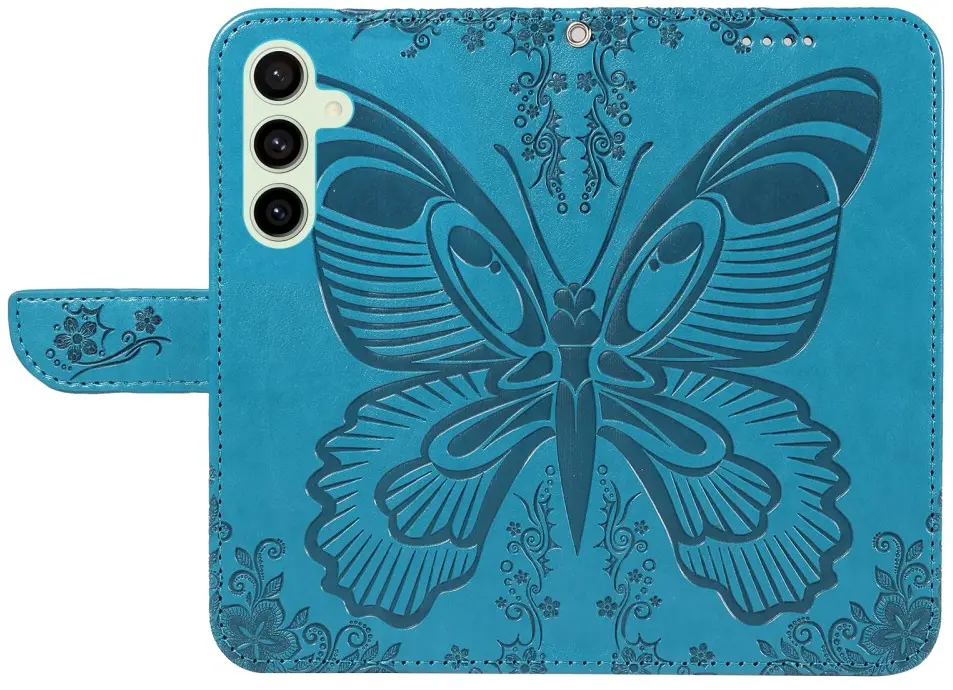 Samsung Galaxy S24 FE Hoesje Wallet Vlinder Book Case Kunstleer Blauw afbeelding 2