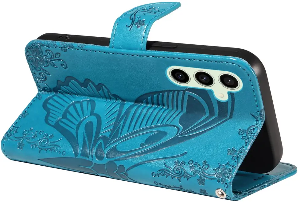 Samsung Galaxy S24 FE Hoesje Wallet Vlinder Book Case Kunstleer Blauw afbeelding 6