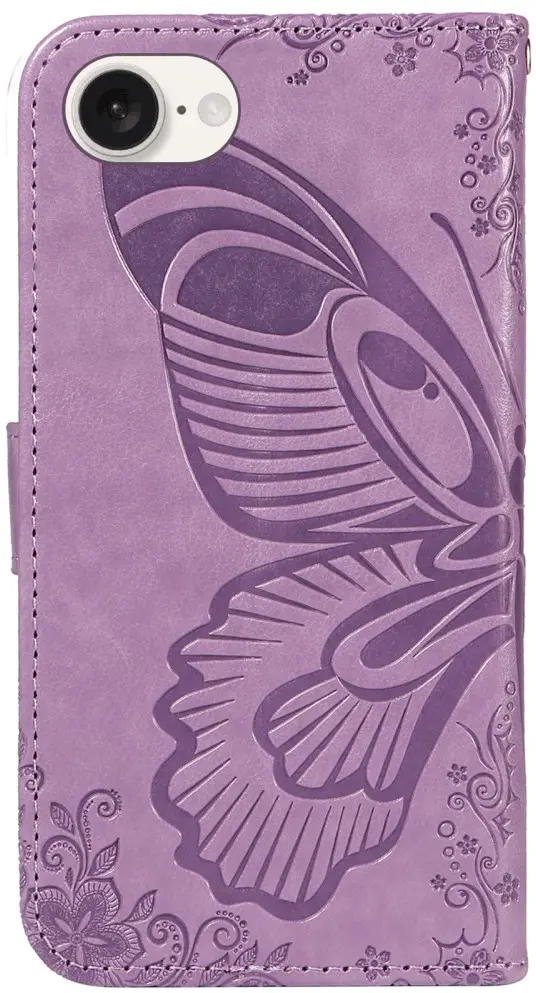 Apple iPhone 17e / 16e Hoesje Wallet Vlinder Book Case Kunstleer Paars afbeelding 9