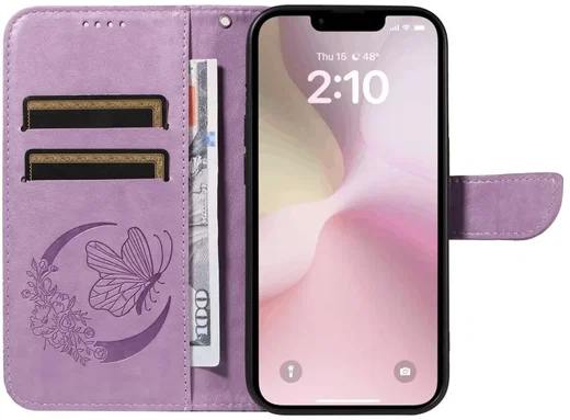 Apple iPhone 17e / 16e Hoesje Wallet Vlinder Book Case Kunstleer Paars afbeelding 4