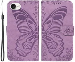 Apple iPhone 17e / 16e Hoesje Wallet Vlinder Book Case Kunstleer Paars afbeelding