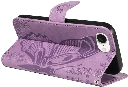 Apple iPhone 17e / 16e Hoesje Wallet Vlinder Book Case Kunstleer Paars afbeelding 6