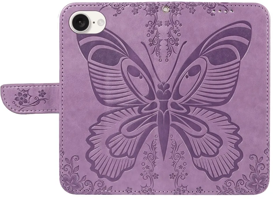 Apple iPhone 17e / 16e Hoesje Wallet Vlinder Book Case Kunstleer Paars afbeelding 2