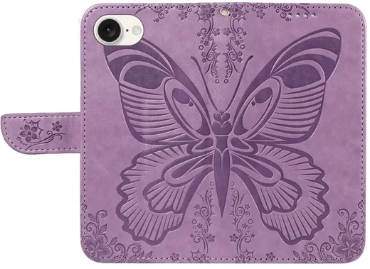 Apple iPhone 17e / 16e Hoesje Wallet Vlinder Book Case Kunstleer Paars afbeelding 2