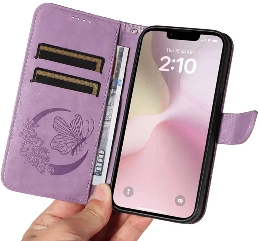 Apple iPhone 17e / 16e Hoesje Wallet Vlinder Book Case Kunstleer Paars afbeelding 7