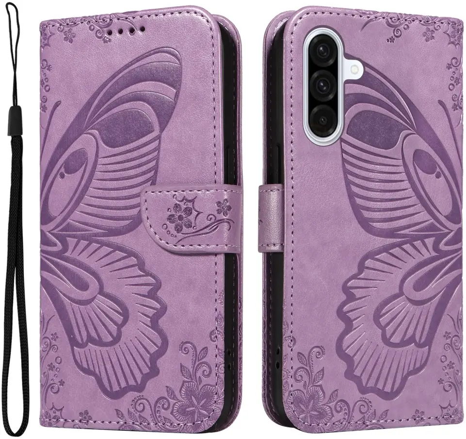 Samsung Galaxy A56 Hoesje Wallet Vlinder Book Case Kunstleer Paars afbeelding 1