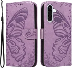Samsung Galaxy A56 Hoesje Wallet Vlinder Book Case Kunstleer Paars afbeelding