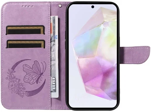 Samsung Galaxy A56 Hoesje Wallet Vlinder Book Case Kunstleer Paars afbeelding 3