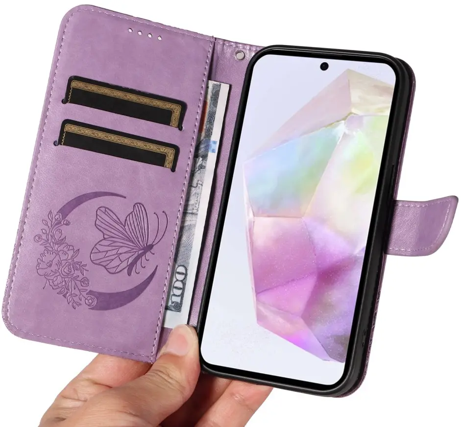 Samsung Galaxy A56 Hoesje Wallet Vlinder Book Case Kunstleer Paars afbeelding 8