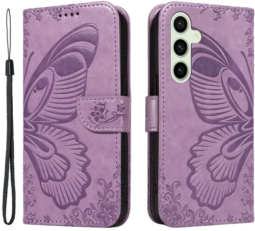Samsung Galaxy S24 FE Hoesje Wallet Vlinder Book Case Kunstleer Paars afbeelding 1