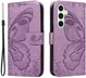 Samsung Galaxy S24 FE Hoesje Wallet Vlinder Book Case Kunstleer Paars