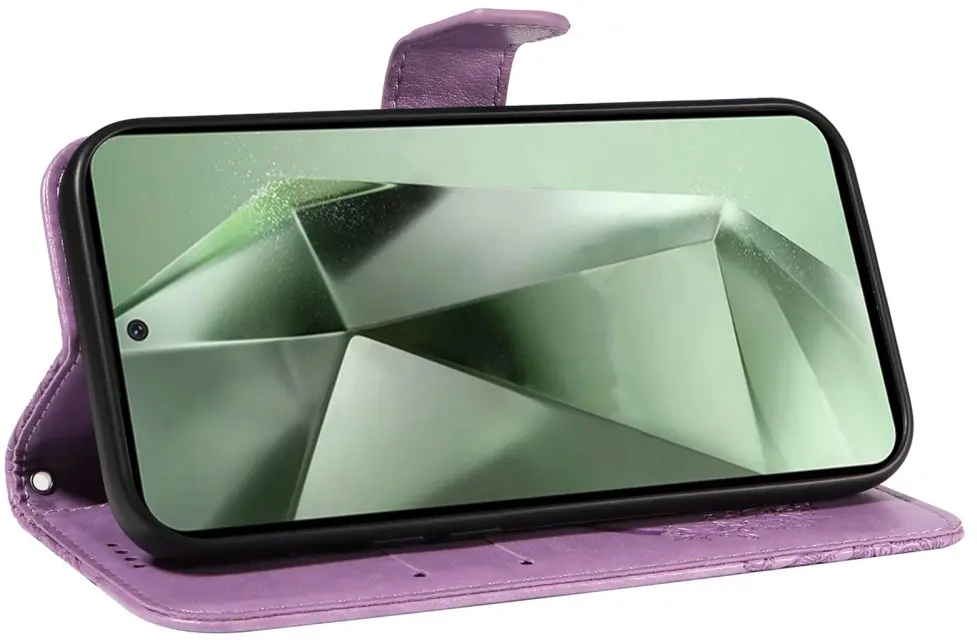 Samsung Galaxy S24 FE Hoesje Wallet Vlinder Book Case Kunstleer Paars afbeelding 5