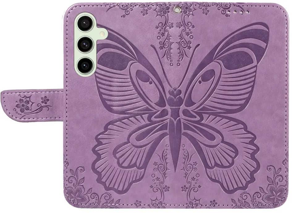 Samsung Galaxy S24 FE Hoesje Wallet Vlinder Book Case Kunstleer Paars afbeelding 2