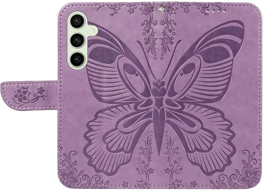 Samsung Galaxy S24 FE Hoesje Wallet Vlinder Book Case Kunstleer Paars afbeelding 2