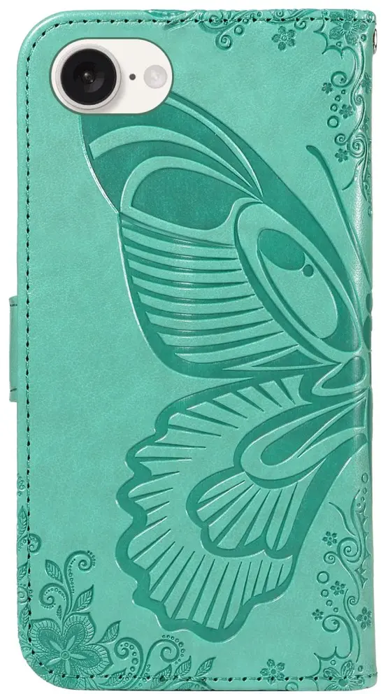 Apple iPhone 17e / 16e Hoesje Wallet Vlinder Book Case Kunstleer Groen afbeelding 9