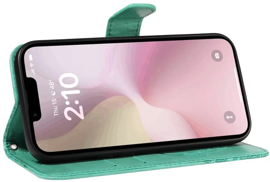 Apple iPhone 17e / 16e Hoesje Wallet Vlinder Book Case Kunstleer Groen afbeelding 5