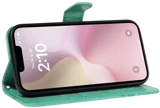 Apple iPhone 17e / 16e Hoesje Wallet Vlinder Book Case Kunstleer Groen afbeelding 5