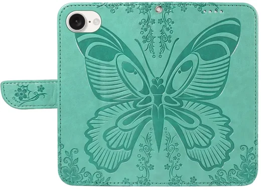 Apple iPhone 17e / 16e Hoesje Wallet Vlinder Book Case Kunstleer Groen afbeelding 2