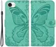 Apple iPhone 17e / 16e Hoesje Wallet Vlinder Book Case Kunstleer Groen