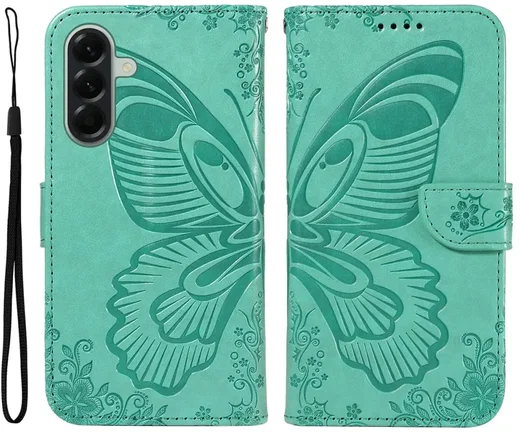 Samsung Galaxy A57 Hoesje Wallet Vlinder Book Case Kunstleer Groen afbeelding 1