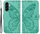 Samsung Galaxy A57 Hoesje Wallet Vlinder Book Case Kunstleer Groen