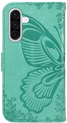 Samsung Galaxy A56 Hoesje Wallet Vlinder Book Case Kunstleer Groen afbeelding 7