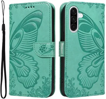 Samsung Galaxy A56 Hoesje Wallet Vlinder Book Case Kunstleer Groen