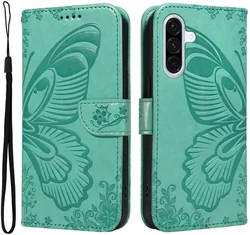 Samsung Galaxy A56 Hoesje Wallet Vlinder Book Case Kunstleer Groen afbeelding
