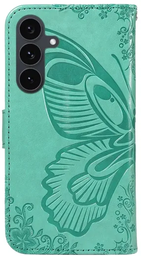 Samsung Galaxy S25 FE Hoesje Wallet Vlinder Book Case Kunstleer Groen afbeelding 10