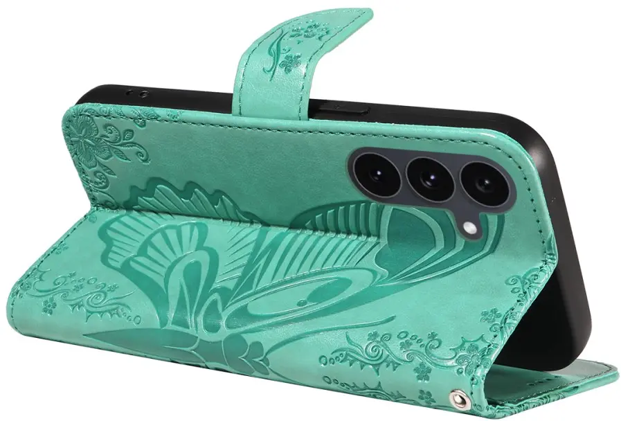 Samsung Galaxy S25 FE Hoesje Wallet Vlinder Book Case Kunstleer Groen afbeelding 3