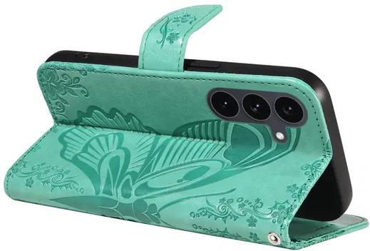 Samsung Galaxy S25 FE Hoesje Wallet Vlinder Book Case Kunstleer Groen afbeelding 3