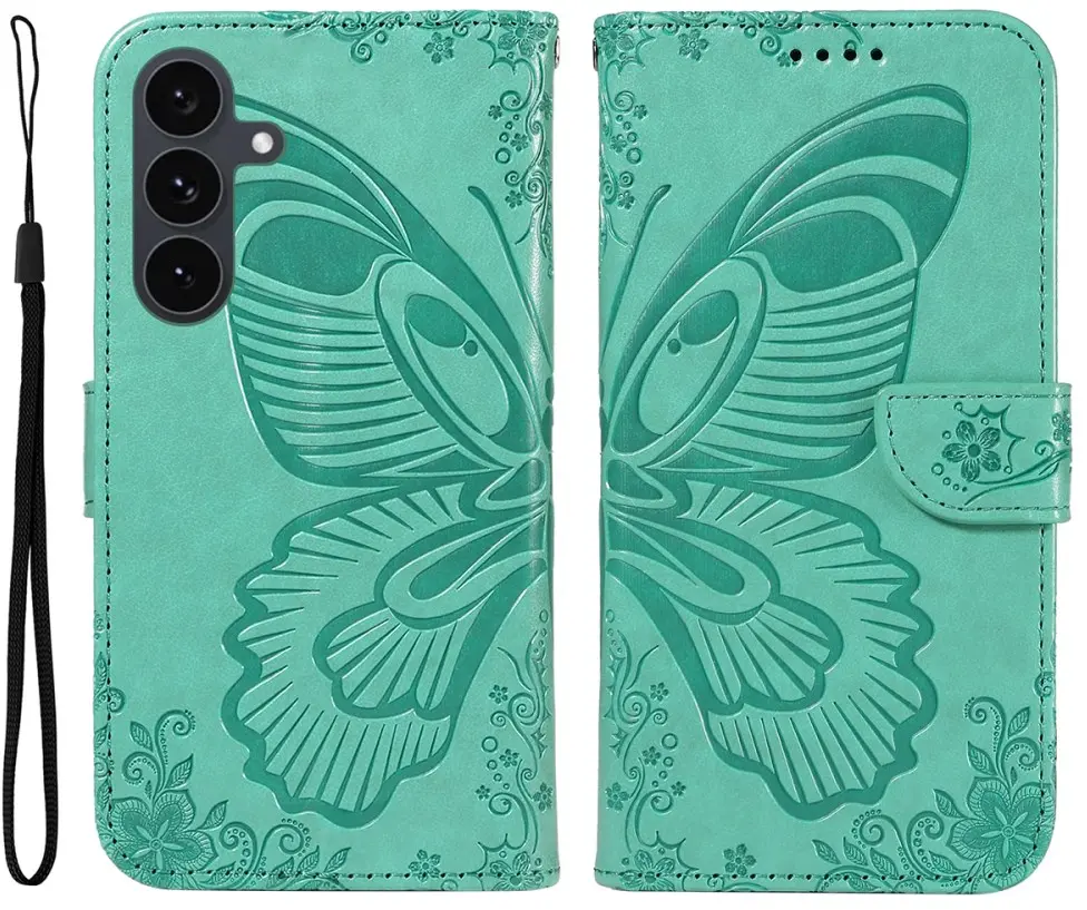 Samsung Galaxy S25 FE Hoesje Wallet Vlinder Book Case Kunstleer Groen afbeelding 1